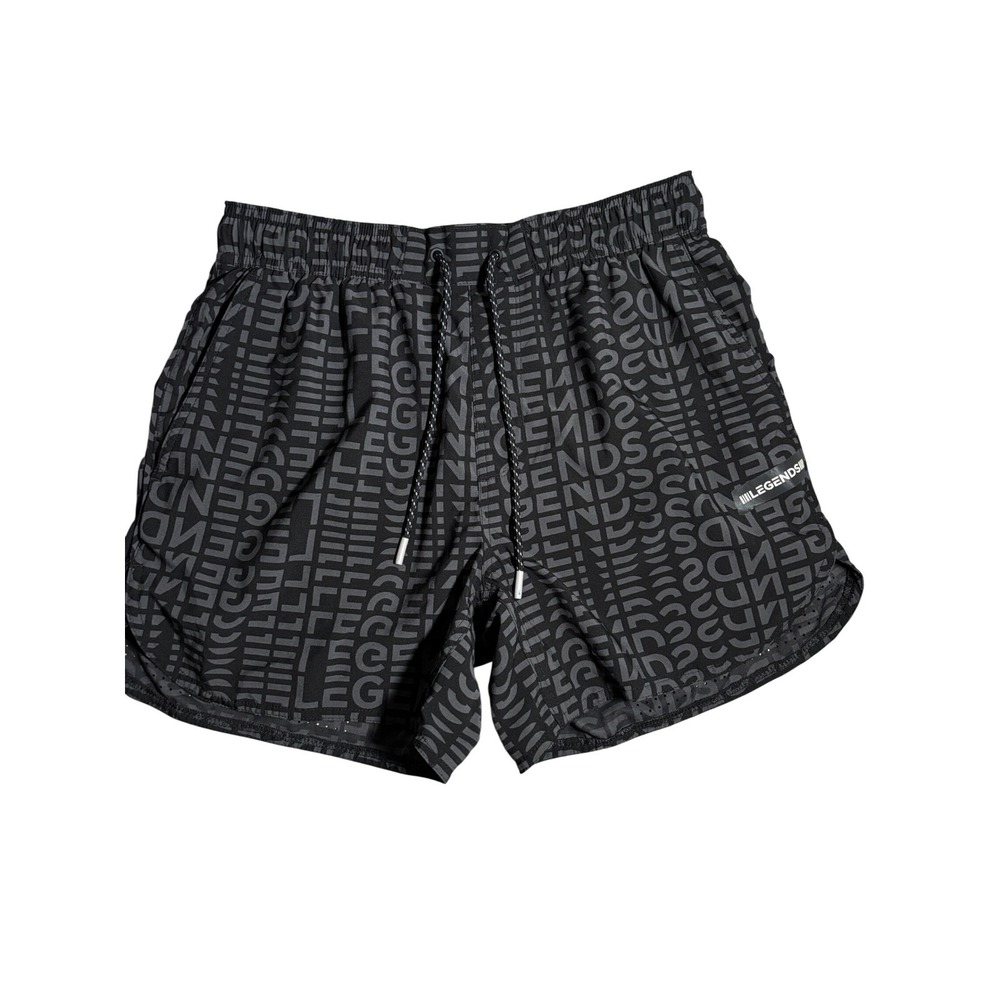 Legends Luka Shorts Mens Medium Black Grey Logo Print 5 Inch Inseam Athletic Gym